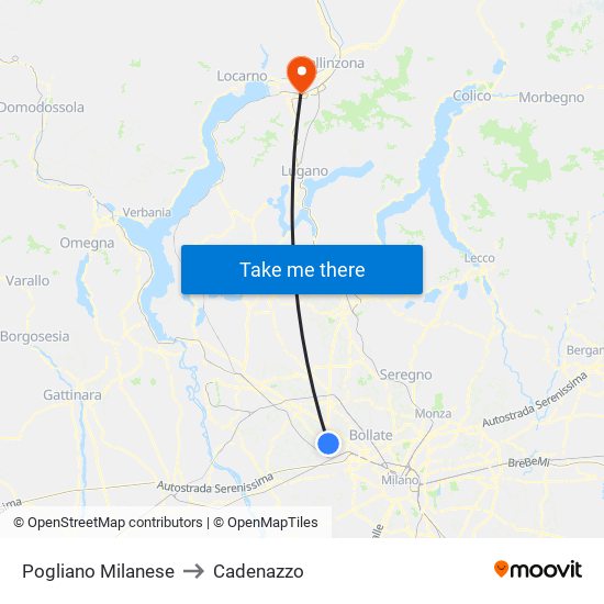 Pogliano Milanese to Cadenazzo map