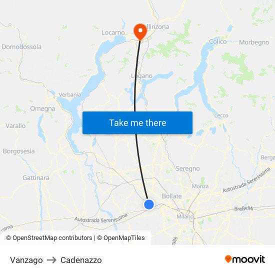 Vanzago to Cadenazzo map