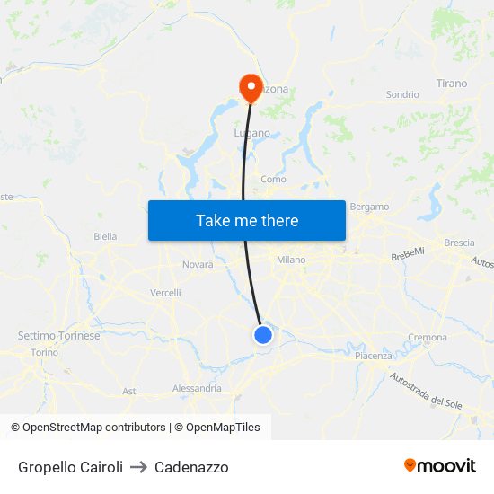 Gropello Cairoli to Cadenazzo map