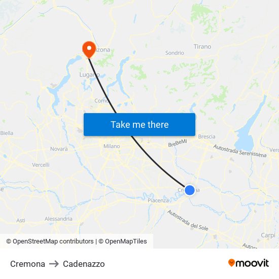 Cremona to Cadenazzo map