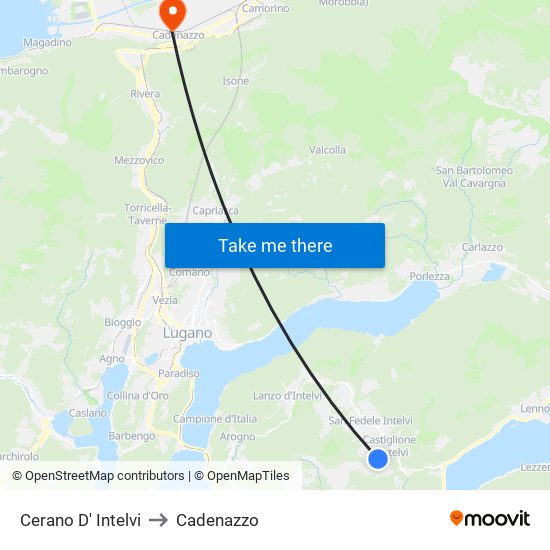 Cerano D' Intelvi to Cadenazzo map