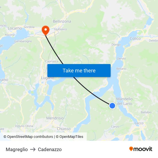 Magreglio to Cadenazzo map