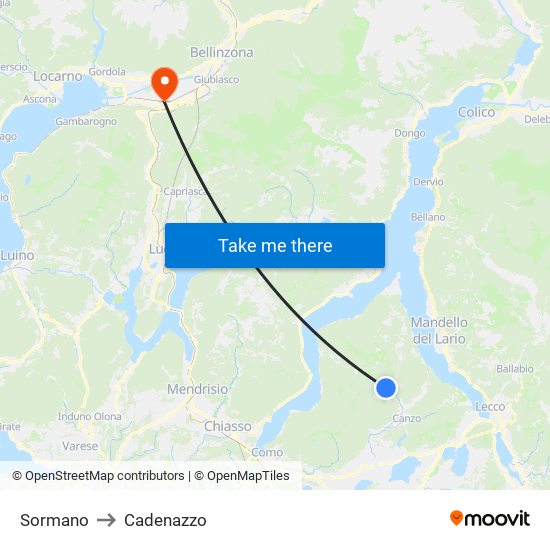 Sormano to Cadenazzo map