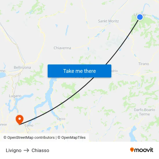 Livigno to Chiasso map
