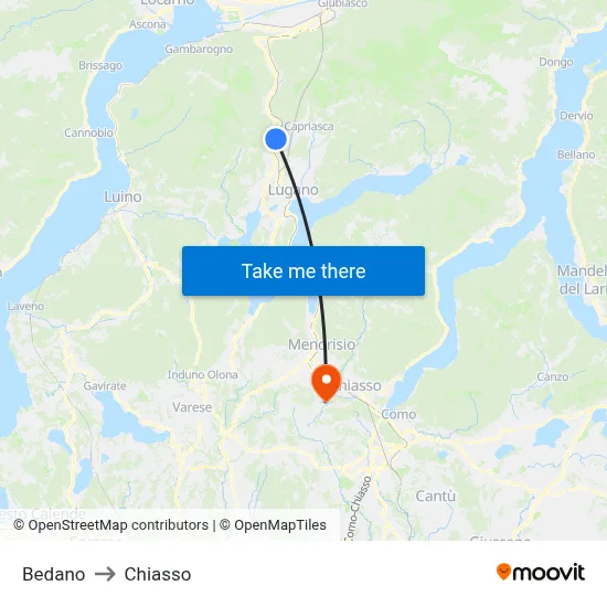 Bedano to Chiasso map