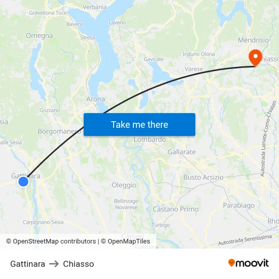 Gattinara to Chiasso map