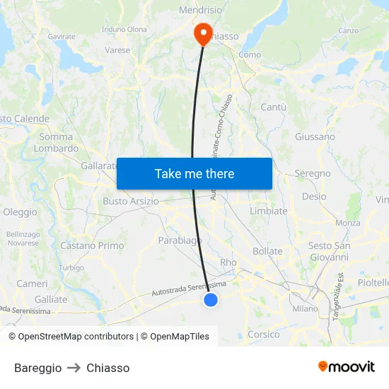 Bareggio to Chiasso map
