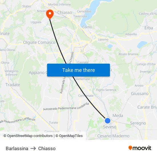 Barlassina to Chiasso map