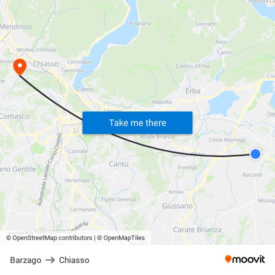 Barzago to Chiasso map