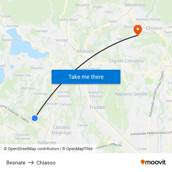 Besnate to Chiasso map
