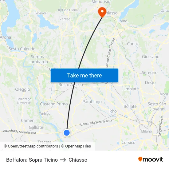 Boffalora Sopra Ticino to Chiasso map