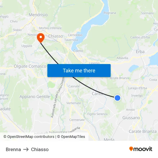 Brenna to Chiasso map