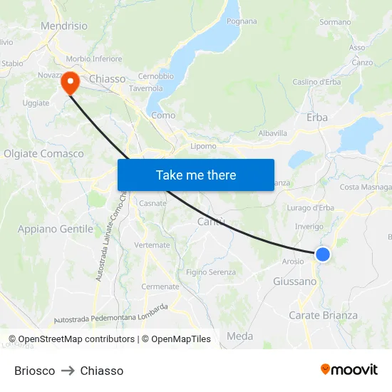 Briosco to Chiasso map