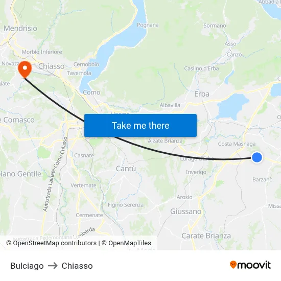 Bulciago to Chiasso map