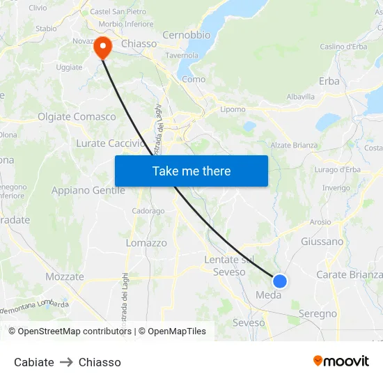 Cabiate to Chiasso map