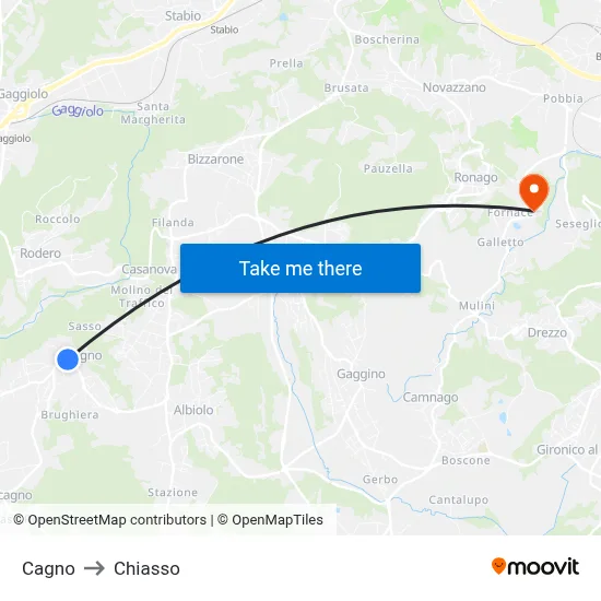 Cagno to Chiasso map