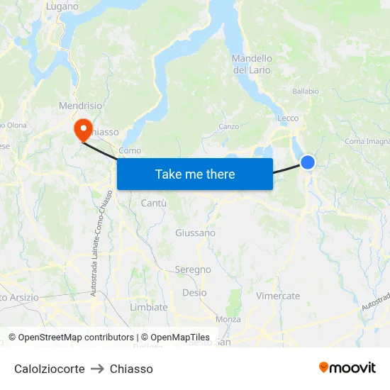 Calolziocorte to Chiasso map