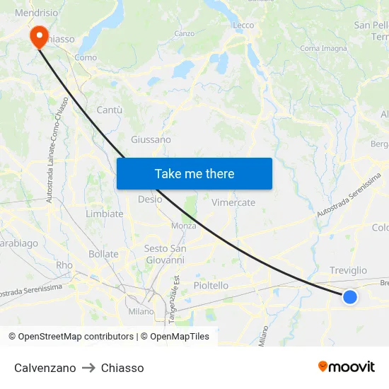 Calvenzano to Chiasso map