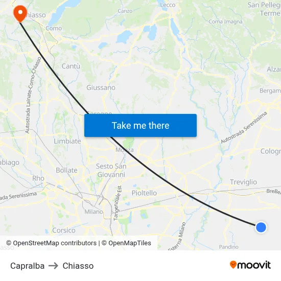 Capralba to Chiasso map