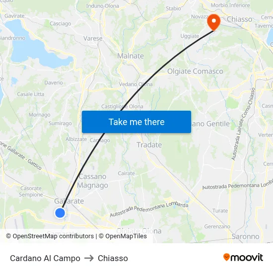 Cardano al Campo to Chiasso map