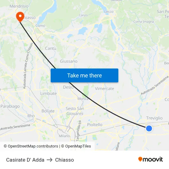 Casirate D' Adda to Chiasso map