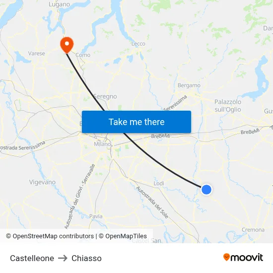 Castelleone to Chiasso map