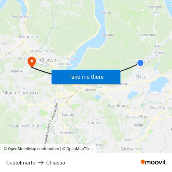 Castelmarte to Chiasso map