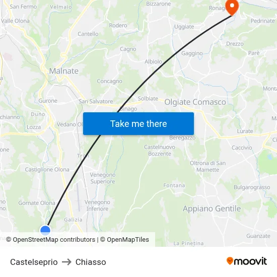 Castelseprio to Chiasso map