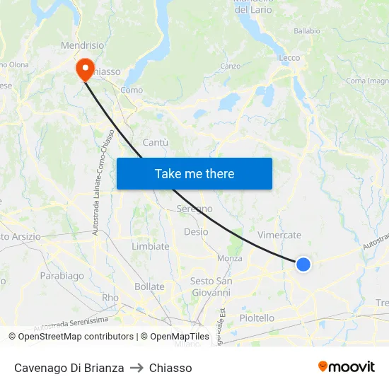 Cavenago di Brianza to Chiasso map