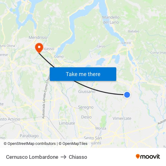 Cernusco Lombardone to Chiasso map