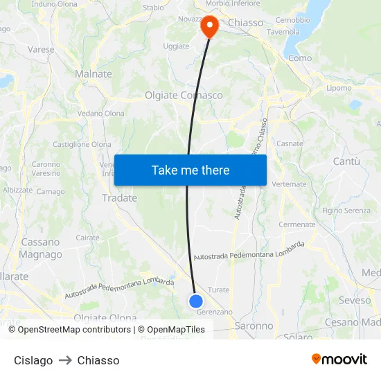 Cislago to Chiasso map