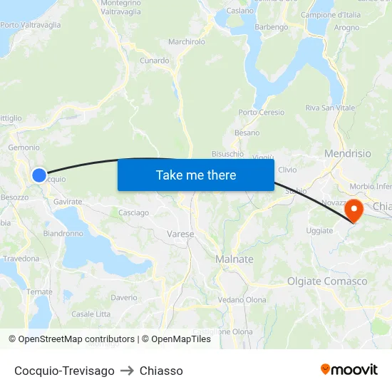 Cocquio-Trevisago to Chiasso map
