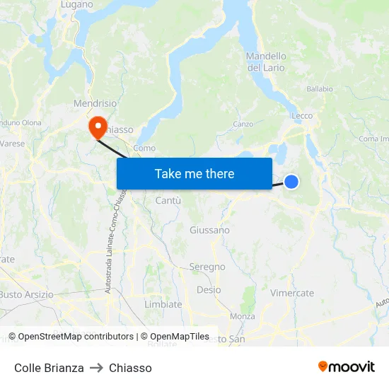 Colle Brianza to Chiasso map