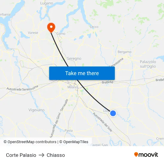 Corte Palasio to Chiasso map