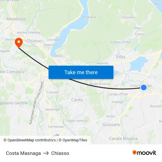 Costa Masnaga to Chiasso map