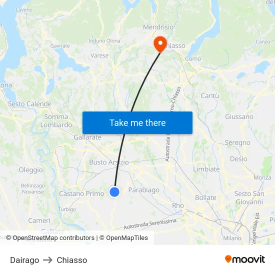 Dairago to Chiasso map