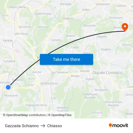 Gazzada Schianno to Chiasso map