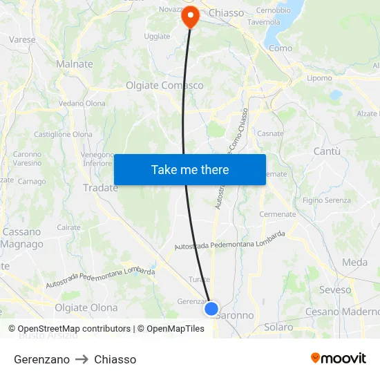 Gerenzano to Chiasso map