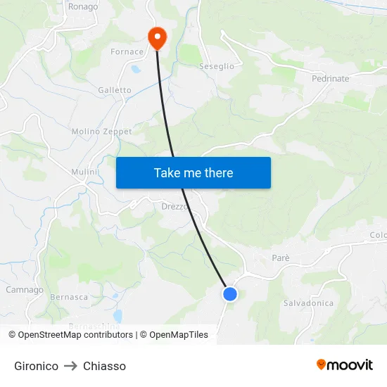 Gironico to Chiasso map