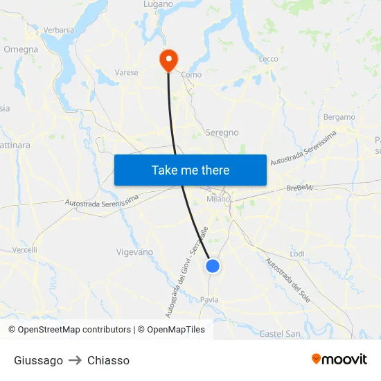 Giussago to Chiasso map