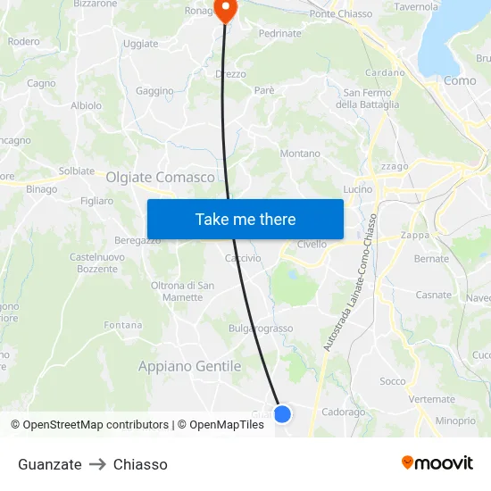 Guanzate to Chiasso map