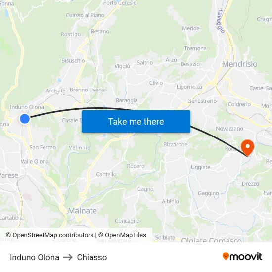 Induno Olona to Chiasso map