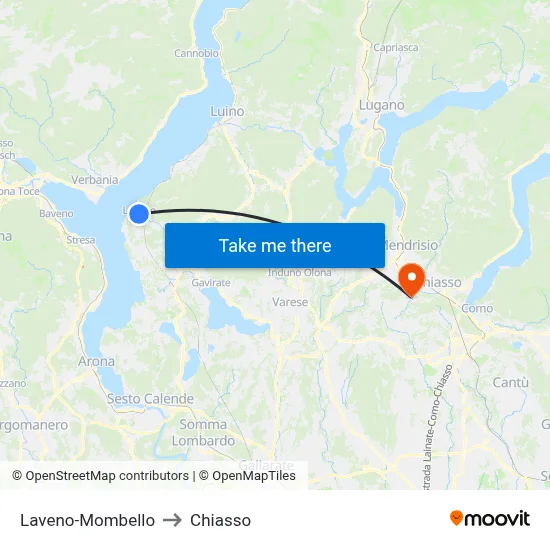 Laveno-Mombello to Chiasso map