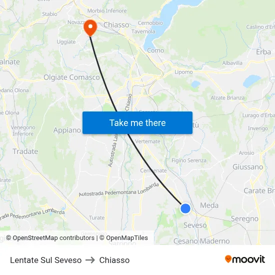 Lentate Sul Seveso to Chiasso map