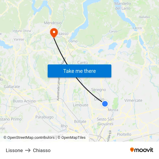 Lissone to Chiasso map