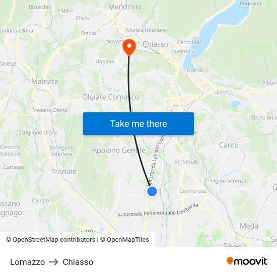 Lomazzo to Chiasso map
