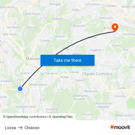 Lozza to Chiasso map