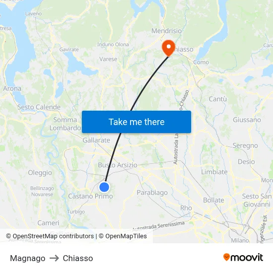 Magnago to Chiasso map