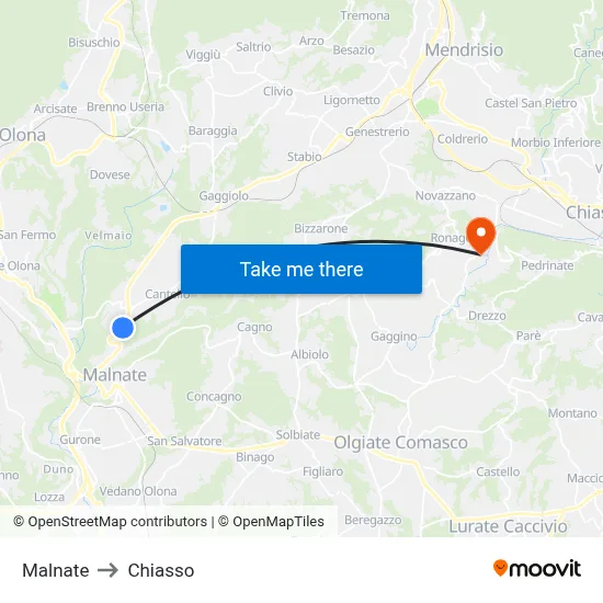 Malnate to Chiasso map