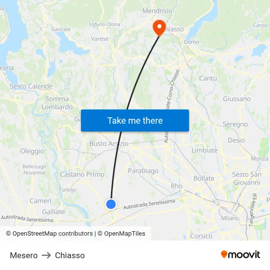 Mesero to Chiasso map